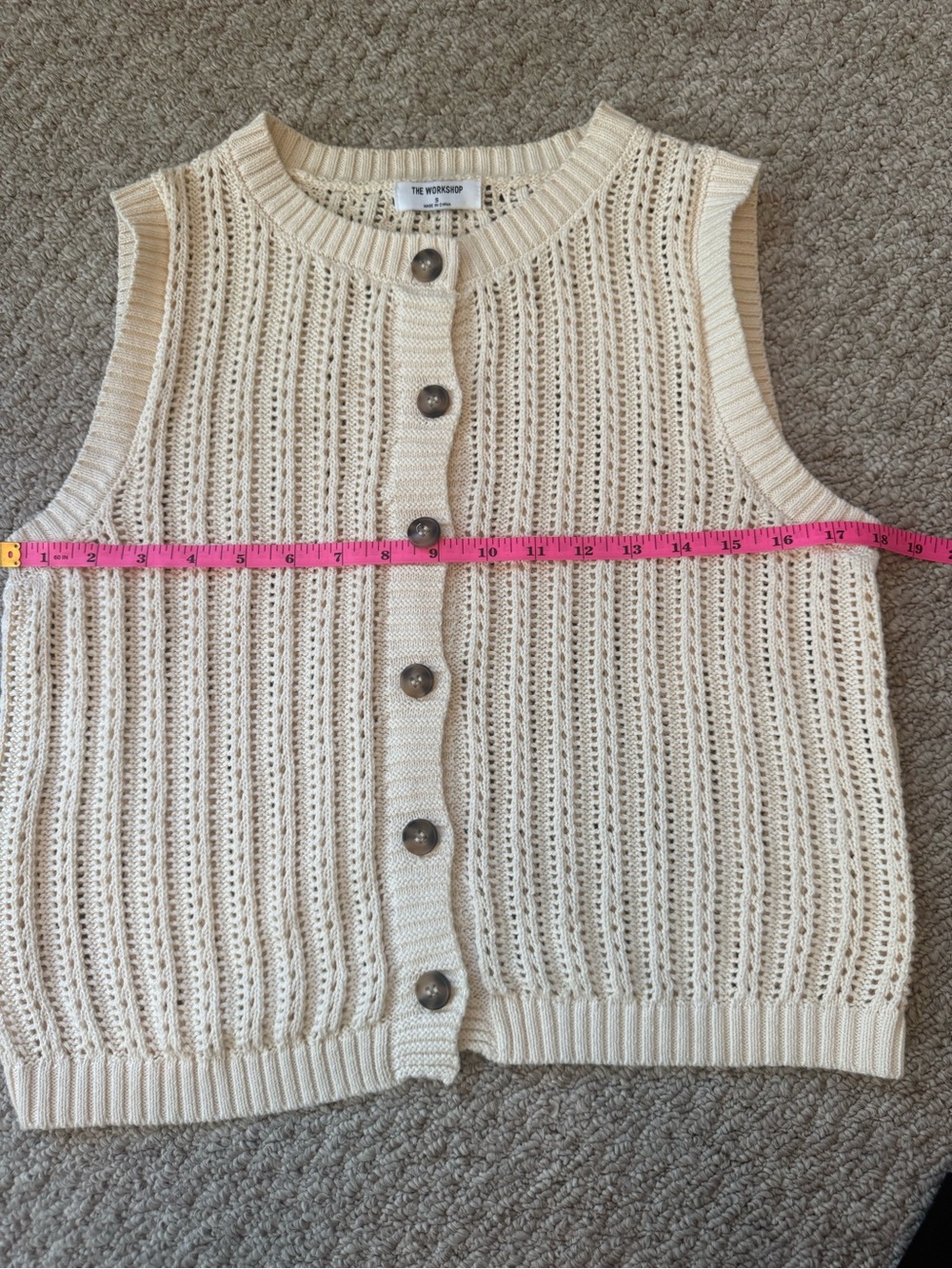 Workshop Republic Clothing Cream Open-Stitch Button Vest - Picture 4 of 7